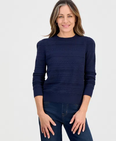 Style & Co Petite Crewneck Pointelle Long-sleeve Sweater, Macy's Exclusive In Blue