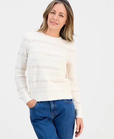 Style & Co Petite Crewneck Pointelle Long-sleeve Sweater, Macy's Exclusive In White