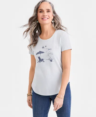 Style & Co Petite Crewneck Short-sleeve T-shirt, Macy's Exclusive In Gray