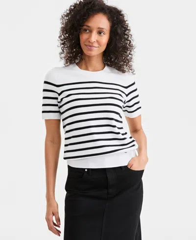Style & Co Petite Crewneck Short-sleeve Sweater, Macy's Exclusive In Multi
