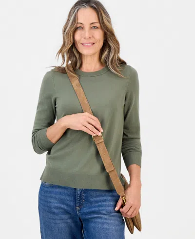 Style & Co Petite Crew-neck Sweater, Created For Macy's In Green
