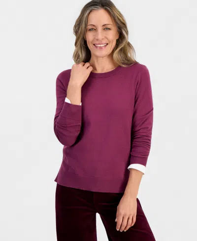 Style & Co Petite Crew-neck Sweater, Created For Macy's In Purple
