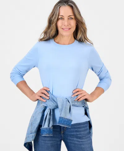 Style & Co Petite Crew-neck Sweater, Created For Macy's In Blue