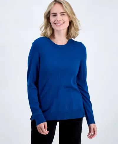Style & Co Petite Crew-neck Sweater, Created For Macy's In Blue