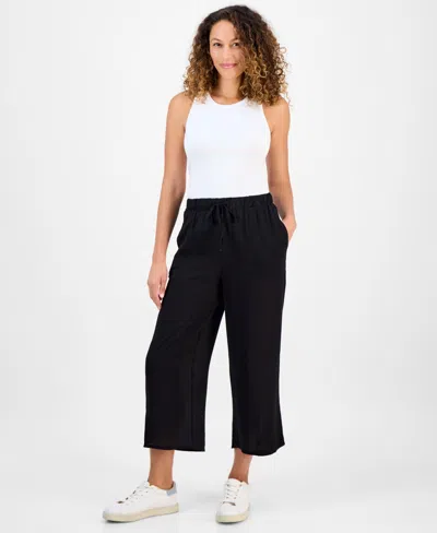 Style & Co Petite Crop Tie-waist Wide-leg Pants, Exclusively At Macy's In Black
