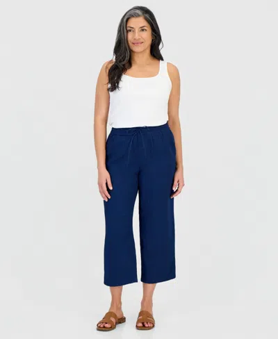 Style & Co Petite Cropped Drawstring Pants, Macy's Exclusive In Blue
