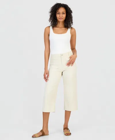 Style & Co Petite Cropped High-rise Wide-leg Jeans, Macy's Exclusive In Creamy White