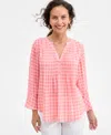 Style & Co Petite Delicate Gingham Pintucked Top, Exclusively At Macy's In Gingham Pe