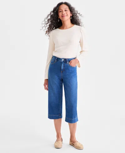 Style & Co Petite Denim Culottes, Macy's Exclusive In Blue