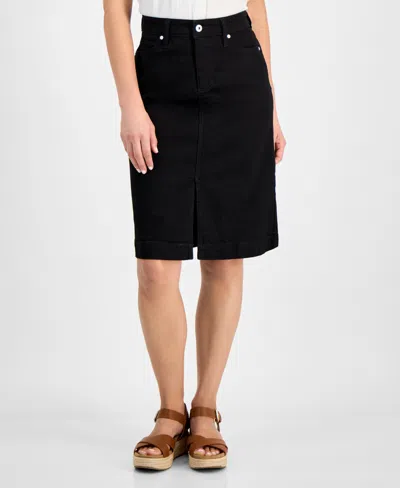 Style & Co Petite Denim Midi Skirt, Exclusively At Macy's In Deep Black