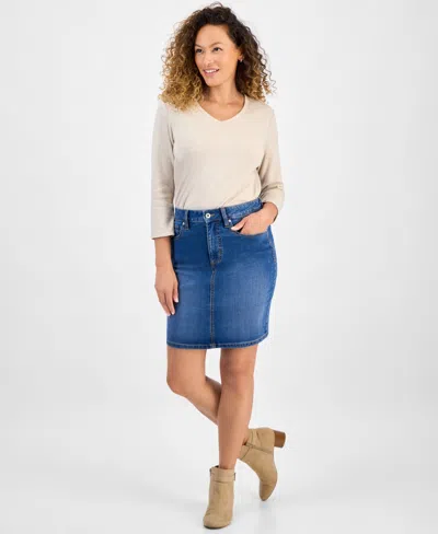 Style & Co Petite Denim Skirt, Macy's Exclusive In Blue