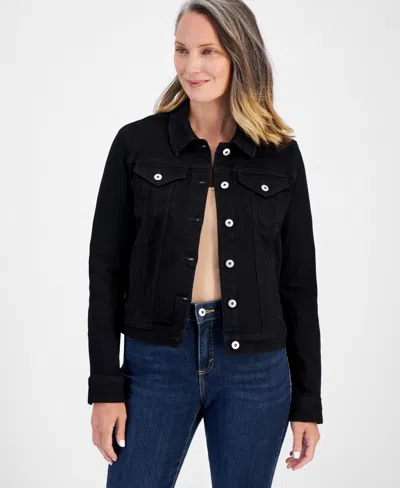 Style & Co Women's Classic Denim Jacket, Created For Macy's In Deep Black