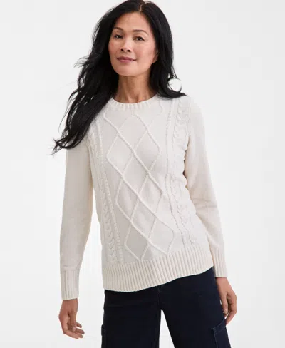 Style & Co Petite Diamond-texture Cable-knit Sweater, Macy's Exclusive In Neutral