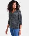 Style & Co Petite Diamond Tie-dyed Top, Exclusively At Macy's In Black
