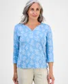 Style & Co Petite Lily-print Henley Top, Exclusively At Macy's In Blue