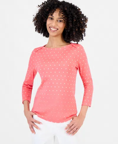 Style & Co Petite Dianna Dot Envelope-shoulder Long-sleeve T-shirt, Macy's Exclusive In Red