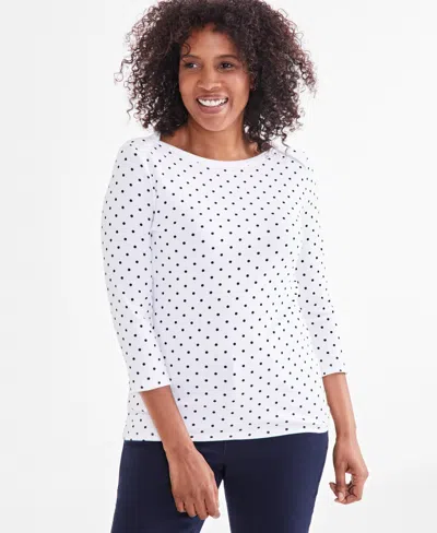Style & Co Petite Dot Pima Knit Top, Created For Macy's In White