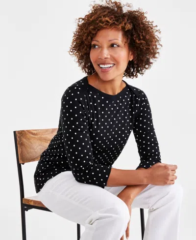 Style & Co Petite Dot Pima Knit Top, Created For Macy's In Black