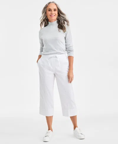 Style & Co Petite Drawstring Cuff Capri Pants In White