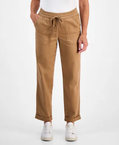 Style & Co Petite Drawstring-waist Tapered Utility Pants, Macy's Exclusive In Brown