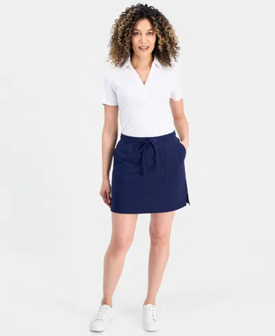 Style & Co Petite Drawstring-waist Knit Skort, Macy's Exclusive In Blue