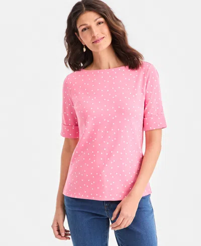 Style & Co Petite Elbow-sleeve Boat Neck Knit Dot Top, Macy's Exclusive In Multi