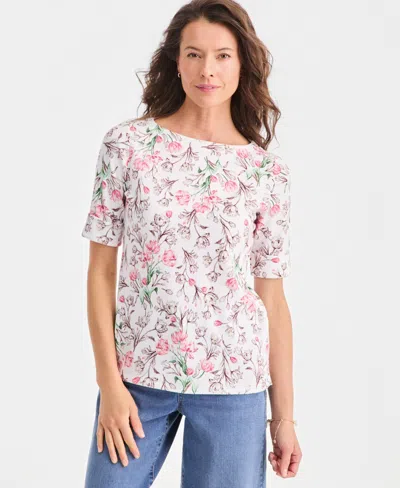 Style & Co Petite Elbow-sleeve Boat Neck Knit Top, Macy's Exclusive In Multi