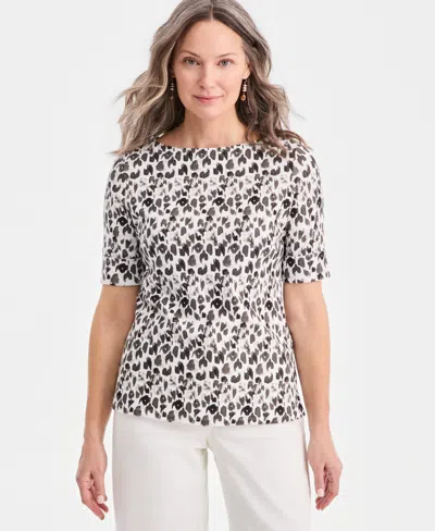 Style & Co Petite Elbow-sleeve Boat Neck Knit Top, Macy's Exclusive In Deep Black Combo