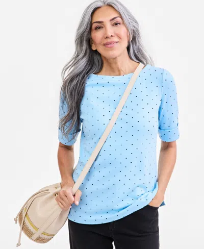 Style & Co Petite Elbow-sleeve Boat Neck Knit Top, Macy's Exclusive In Blue