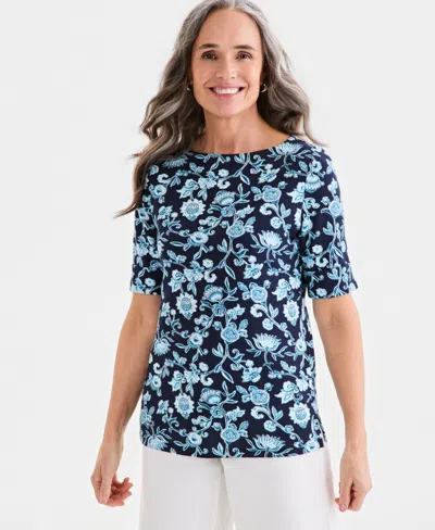 Style & Co Petite Elbow-sleeve Fresh Paisley Print Boat Neck Top, Macy's Exclusive In Multi