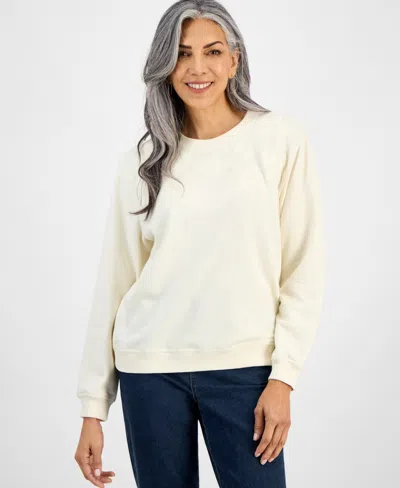 Style & Co Petite Embroidered Crewneck Sweatshirt, Exclusively At Macy's In White