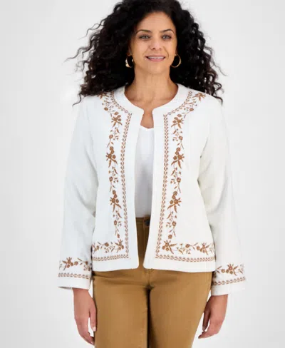 Style & Co Petite Embroidered Edge Jacket, Macy's Exclusive In White