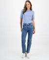 Style & Co Petite Embroidered High Rise Straight-leg Jeans, Macy's Exclusive In Blue