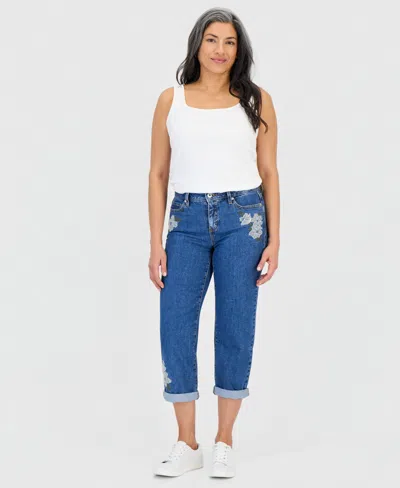 Style & Co Petite Embroidered High-rise Cropped Jeans, Macy's Exclusive In Blue