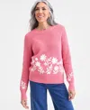 Style & Co Petite Embroidered Rib Crewneck Sweater, Macy's Exclusive In Pink