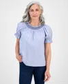 Style & Co Petite End On End Contrast-stitch Top, Exclusively At Macy's