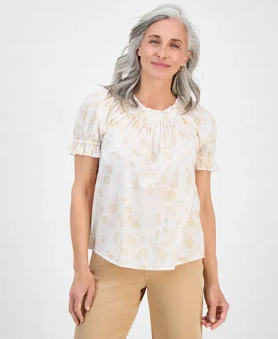 Style & Co Petite End On End Contrast-stitch Top, Exclusively At Macy's In White