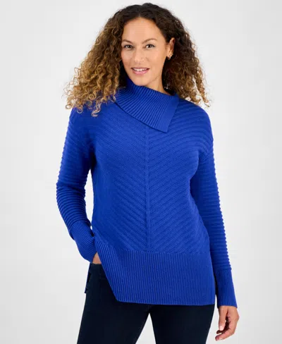 Style & Co Petite Envelope-neck Side-slit Tunic Sweater, Created For Macy's In Blue