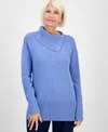Style & Co Petite Envelope-neck Side-slit Tunic Sweater, Created For Macy's In Blue