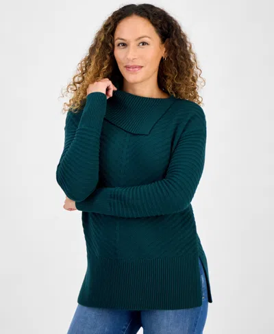 Style & Co Petite Envelope-neck Side-slit Tunic Sweater, Created For Macy's In Blue