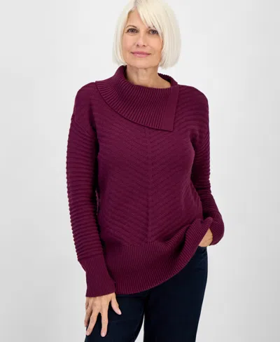 Style & Co Petite Envelope-neck Side-slit Tunic Sweater, Created For Macy's In Burgundy