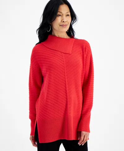 STYLE & CO PETITE ENVELOPE-NECK SIDE-SLIT TUNIC SWEATER, CREATED FOR MACY'S