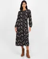 Style & Co Petite Essex Floral Tiered Button-front Dress, Macy's Exclusive In Black