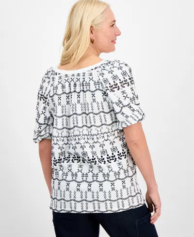 Style & Co Petite Eyelet Summer Split-neck Top, Exclusively At Macy's In Multi