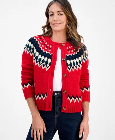 Style & Co Petite Fair Isle Cardigan, Macy's Exclusive In Red