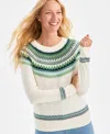 Style & Co Petite Fair Isle Long Sleeve Sweater, Macy's Exclusive In White