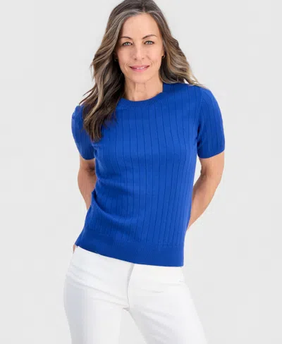 Style & Co Petite Fine Gauge Rib Crewneck Sweater, Macy's Exclusive In Blue