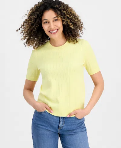 Style & Co Petite Fine Gauge Rib Crewneck Sweater, Macy's Exclusive In Yellow