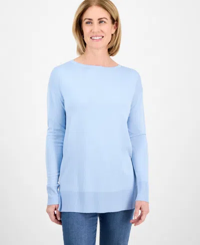 Style & Co Women's Crew-neck Short-sleeve Sweater, Exclusively At Macy's In Dream Blue
