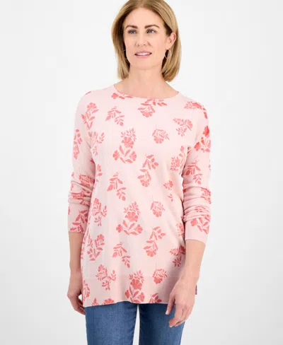 Style & Co Petite Fine-gauge Tunic Sweater, Exclusively At Macy's In Fauna Pink
